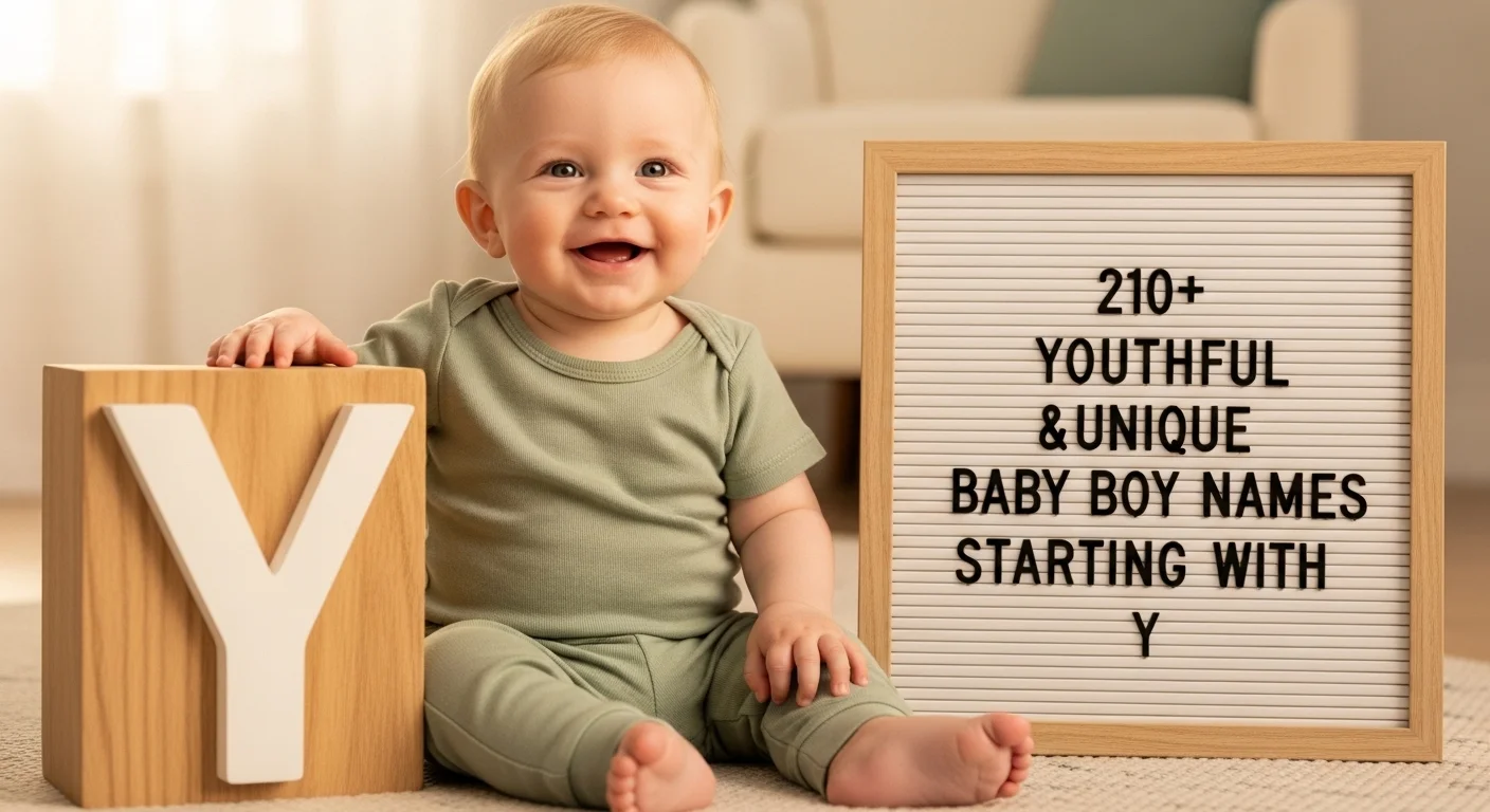 Feature image for 210+ youthful & unique baby boy names starting with Y Modern and stylish baby boy names starting with Y displayed creatively Short and trendy Y baby boy names for parents